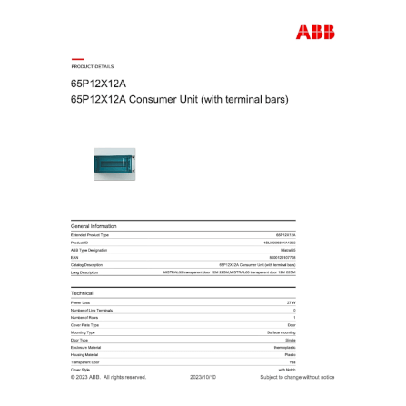 ตู้คอนซูเมอร์ยูนิตกันน้ำ 12 ช่อง ABB MISTRAL 12 MODULES (IP65 ฝาใส)_2